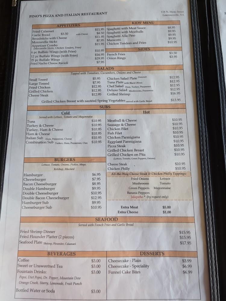 Pino's Pizza & Italian Restaurant Menu image 1